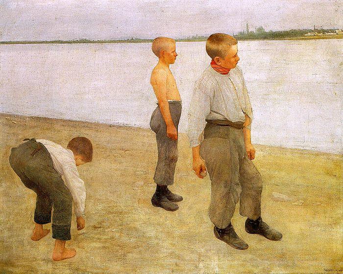 Karoly Ferenczy Boys Throwing Pebbles into the River Germany oil painting art